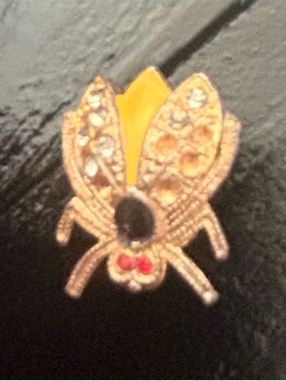 Vintage Rhinestone Bee Fly Brooch Pin Gold Tone Enamel Insect Bug Tiny 1